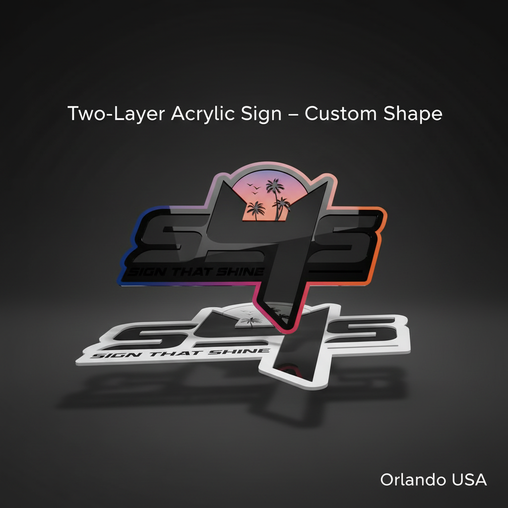 Two-Layer Multicolor Acrylic Sign — 6mm Base + 3mm Raised Layer
