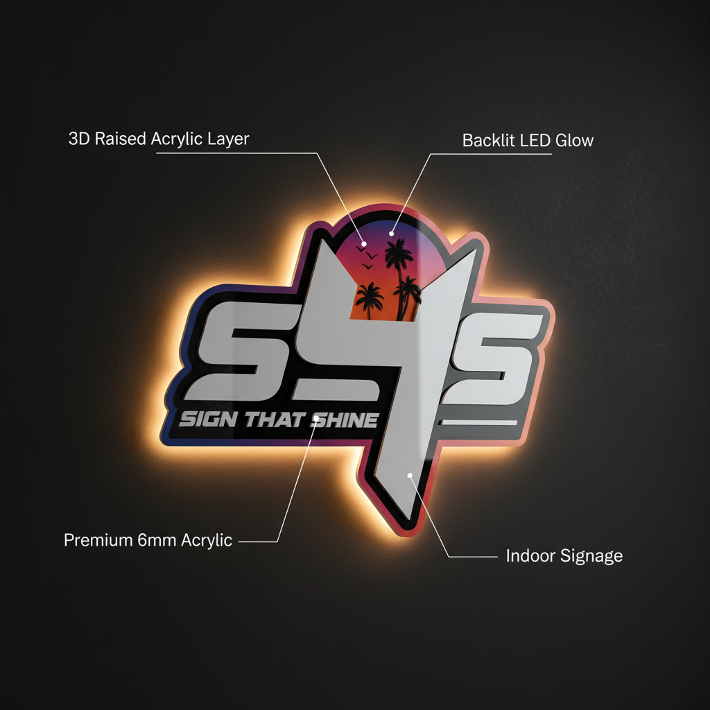 Premium Backlit Acrylic Sign — 3–4 Layers, Interior Only
