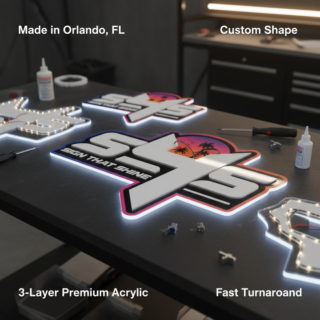 Premium Backlit Acrylic Sign — 3–4 Layers, Interior Only