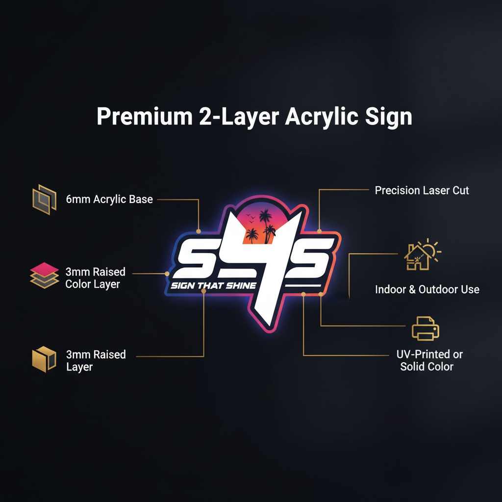 Two-Layer Multicolor Acrylic Sign — 6mm Base + 3mm Raised Layer